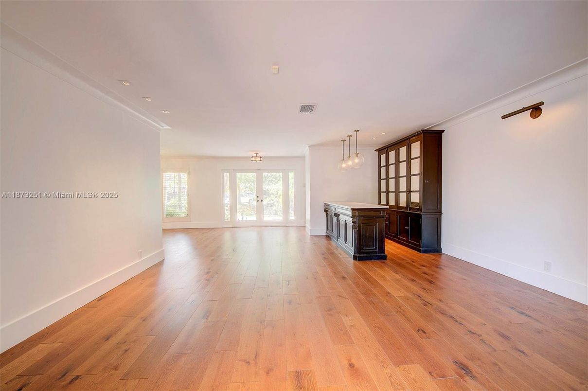 Empty room, Interior, Pendant Lights, Recessed Lighting, Wood Texture Flooring