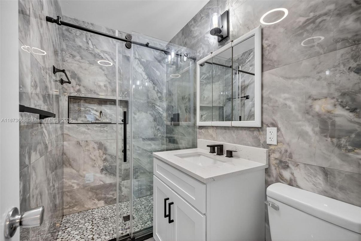 Bathroom, Glass Shower, Interior, Recessed Lighting