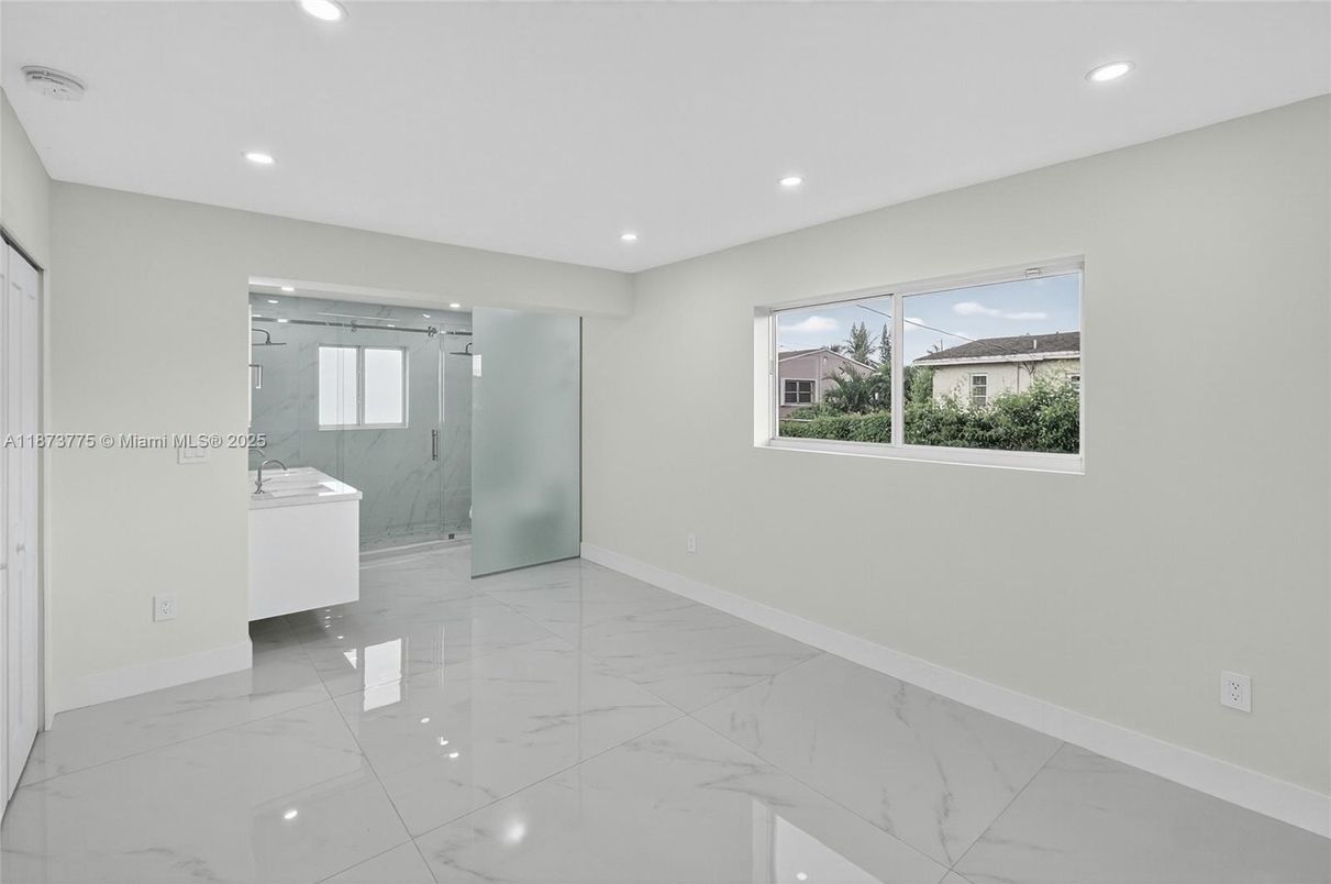 Bathroom, Glass Shower, Interior, Marble, Recessed Lighting