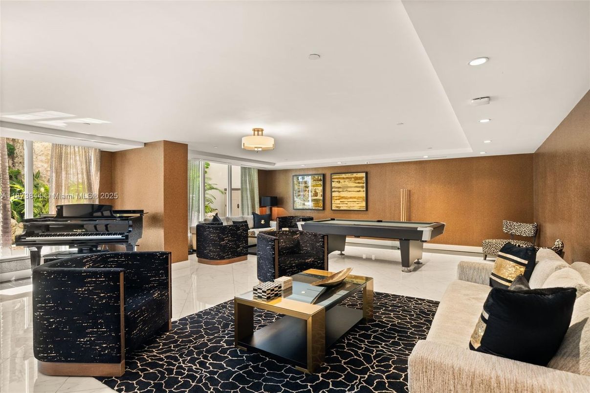 Billiard Table, Game Room, Interior, Living room, Piano, Recessed Lighting