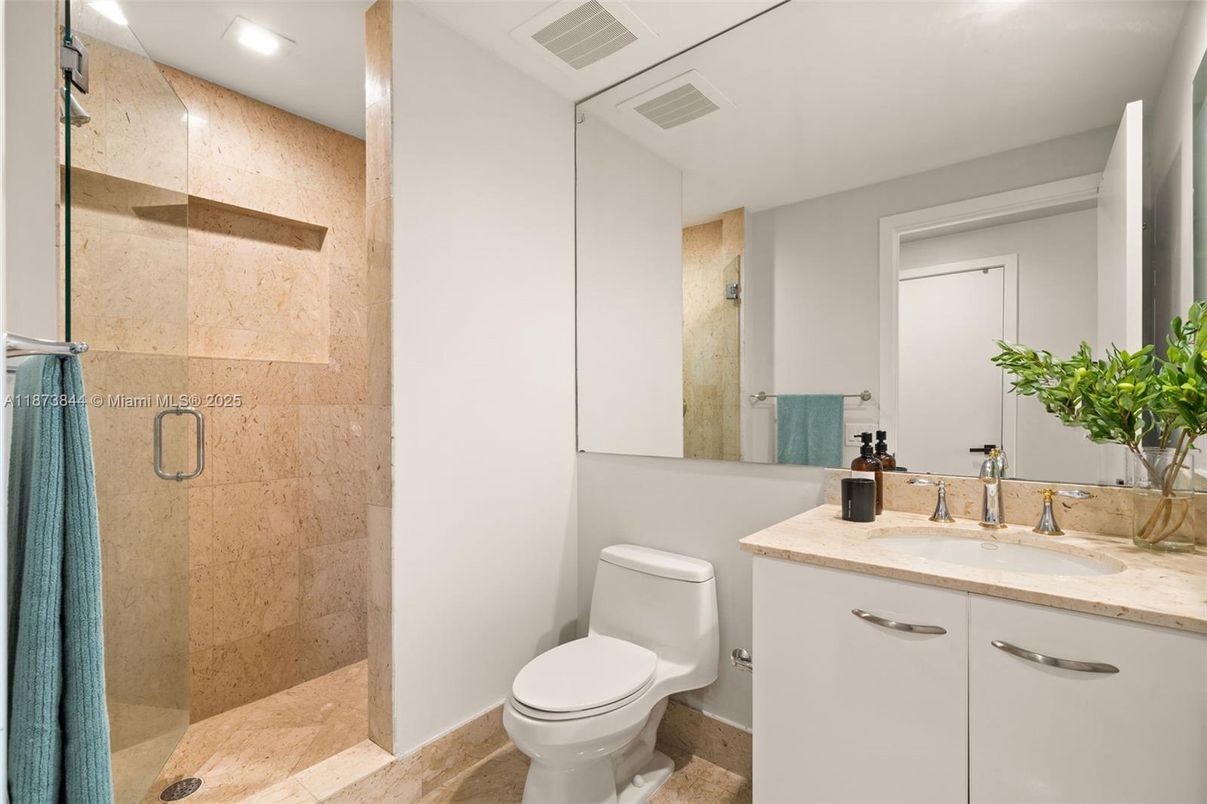 Bathroom, Glass Shower, Interior, Recessed Lighting
