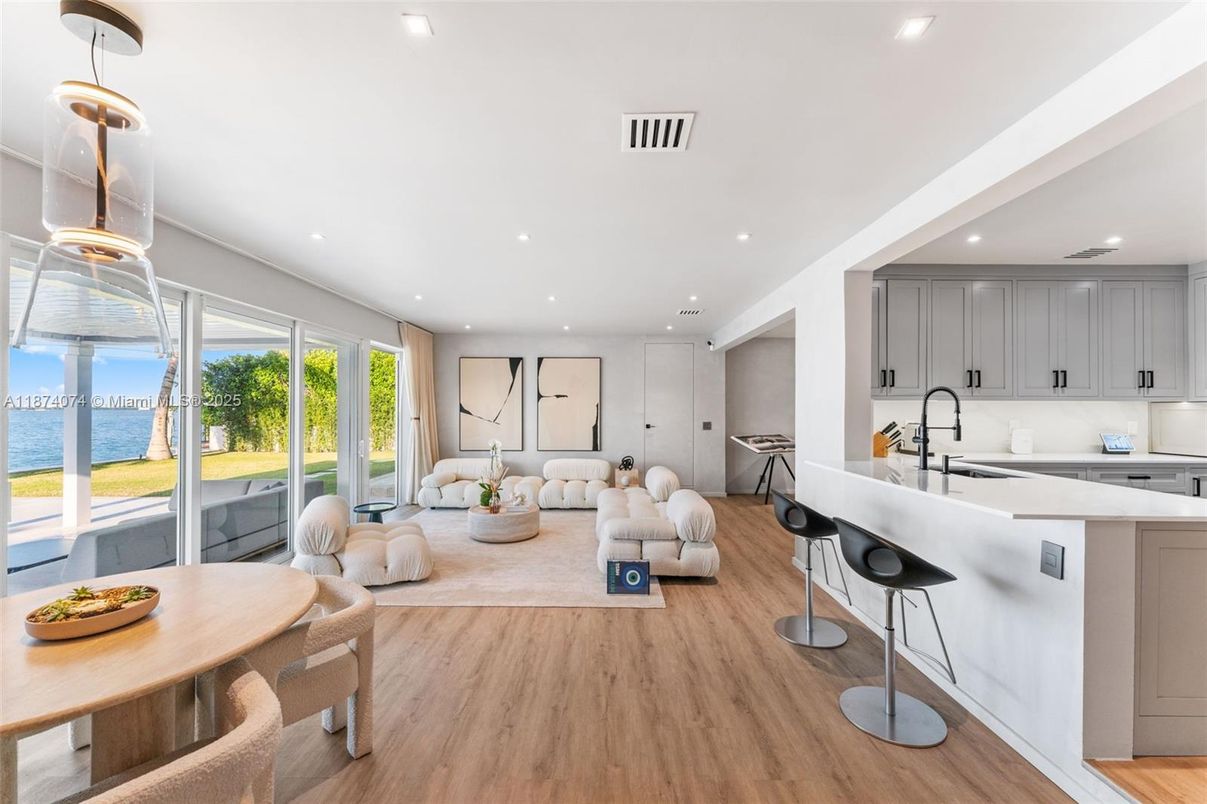 Interior, Kitchen, Living room, Recessed Lighting, Water, Wood Texture Flooring