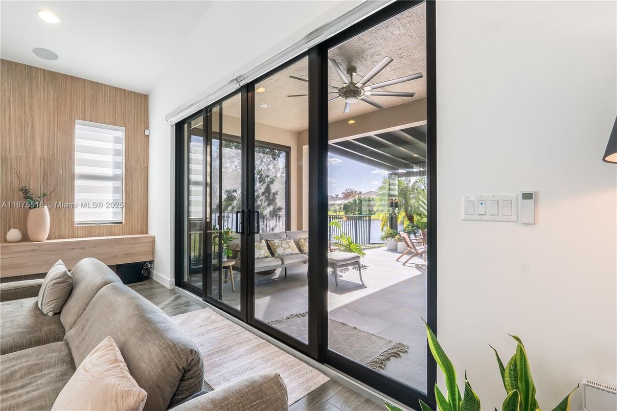 Interior, Living room, Recessed Lighting, Wood Texture Flooring, Wooden Walls