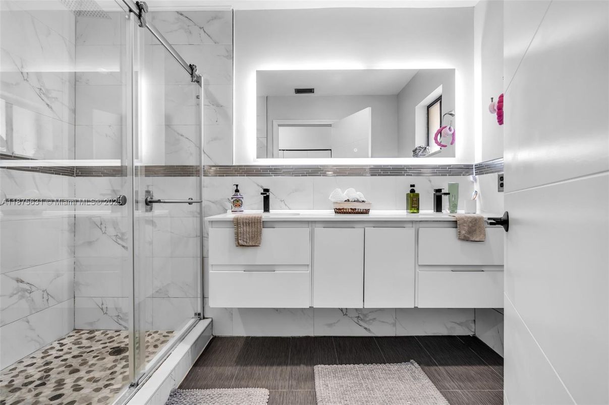 Bathroom, Glass Shower, Interior, Marble Walls