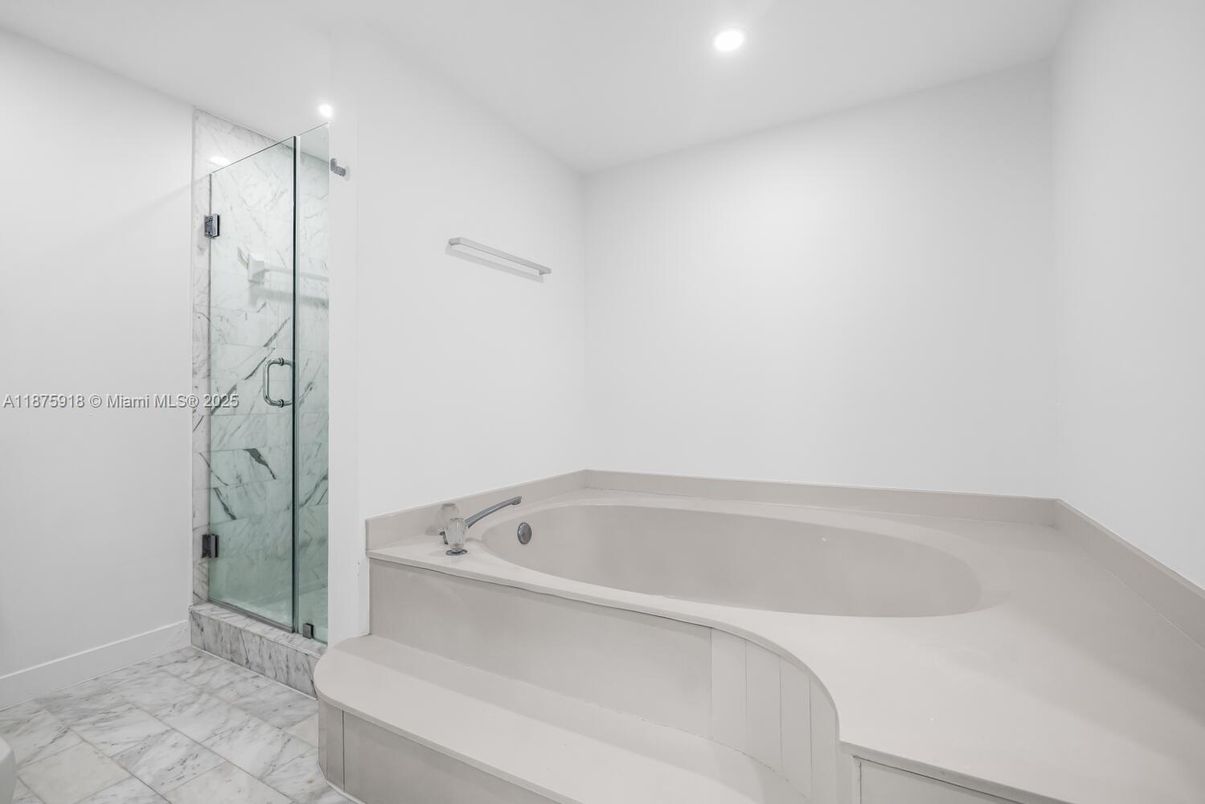 Bathroom, Glass Shower, Interior, Marble, Marble Walls, Recessed Lighting