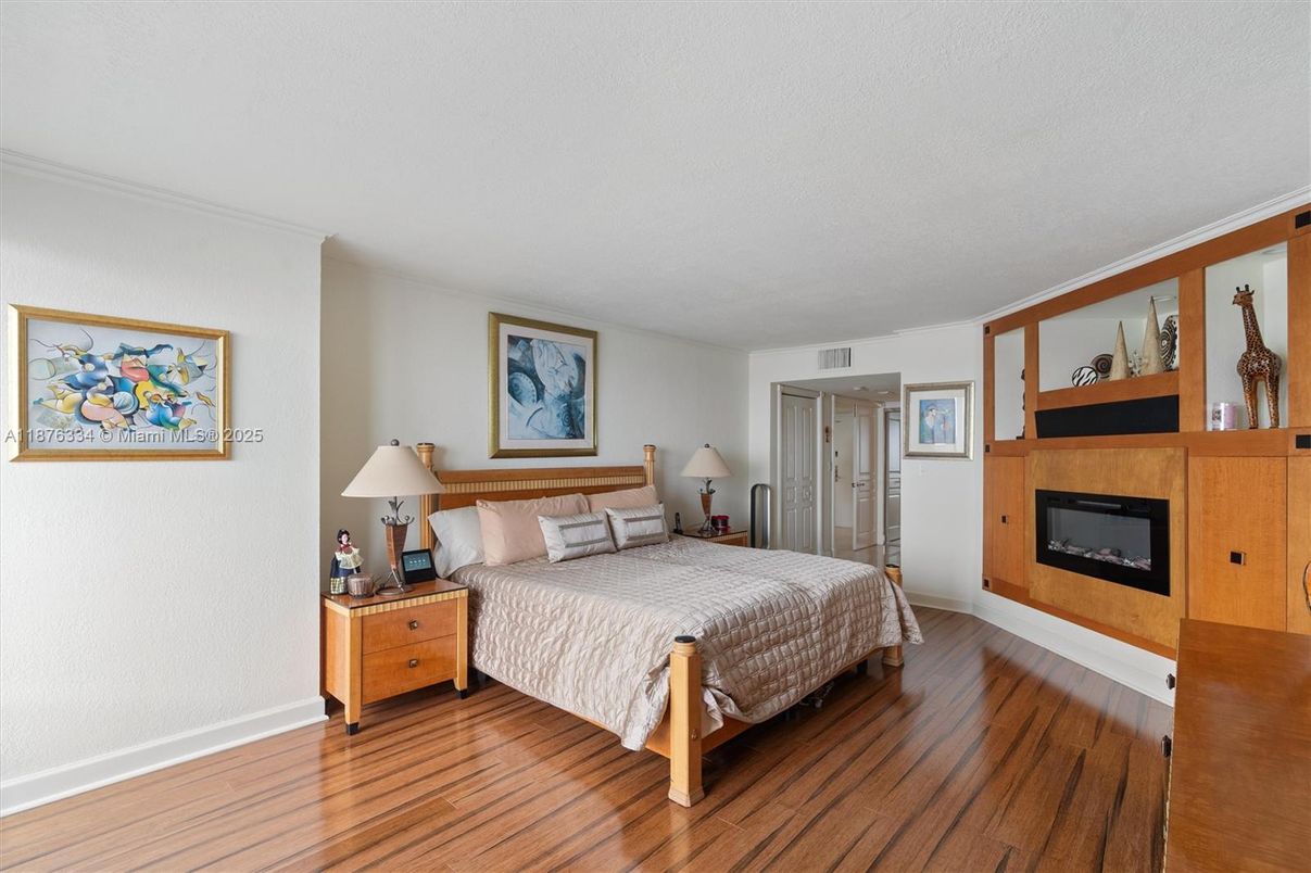 Bedroom, Fireplace, Interior, Wood Texture Flooring
