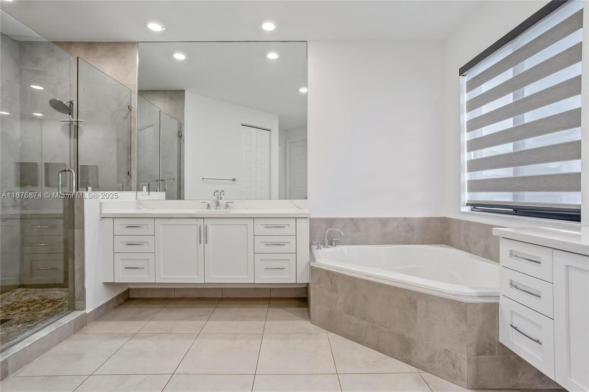 Bathroom, Dual Sink Vanities, Glass Shower, Interior, Recessed Lighting