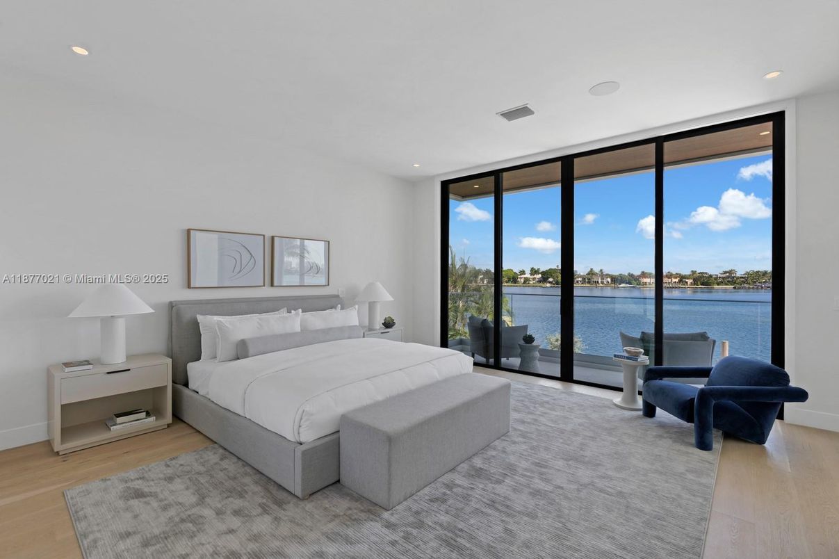 Bedroom, Interior, Recessed Lighting, Water, Wood Texture Flooring