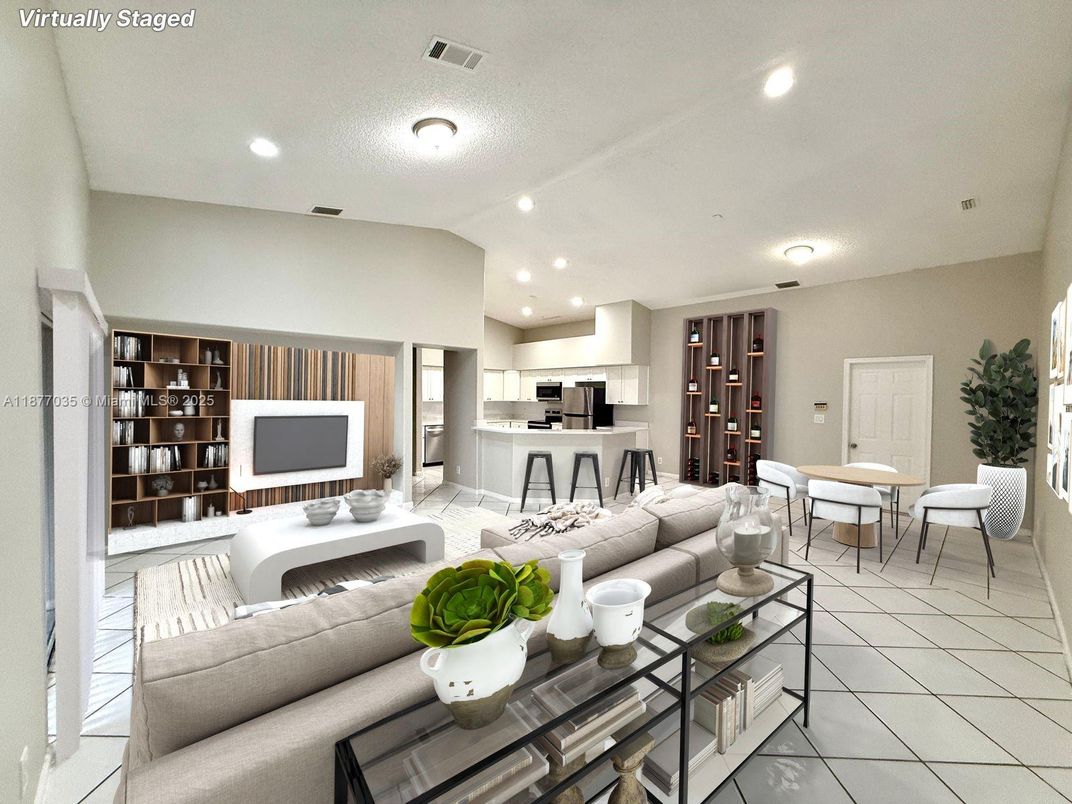 Dining room, Interior, Kitchen, Living room, Recessed Lighting