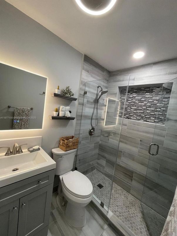 Bathroom, Glass Shower, Interior, Recessed Lighting