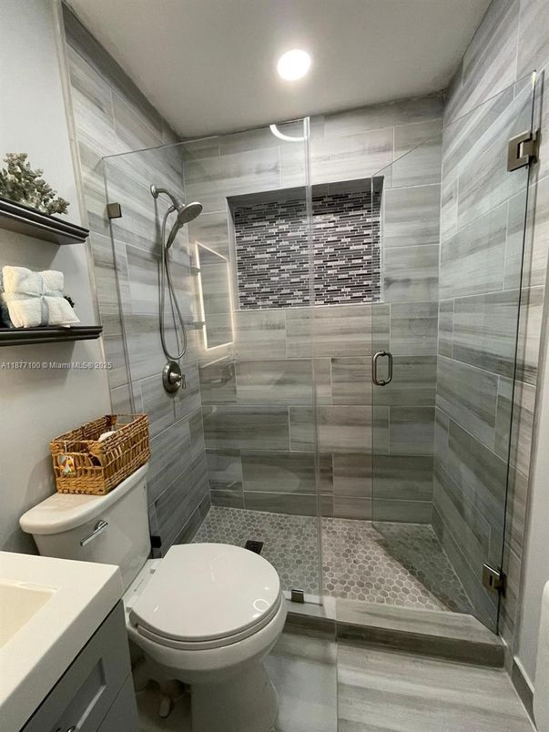 Bathroom, Glass Shower, Interior, Recessed Lighting