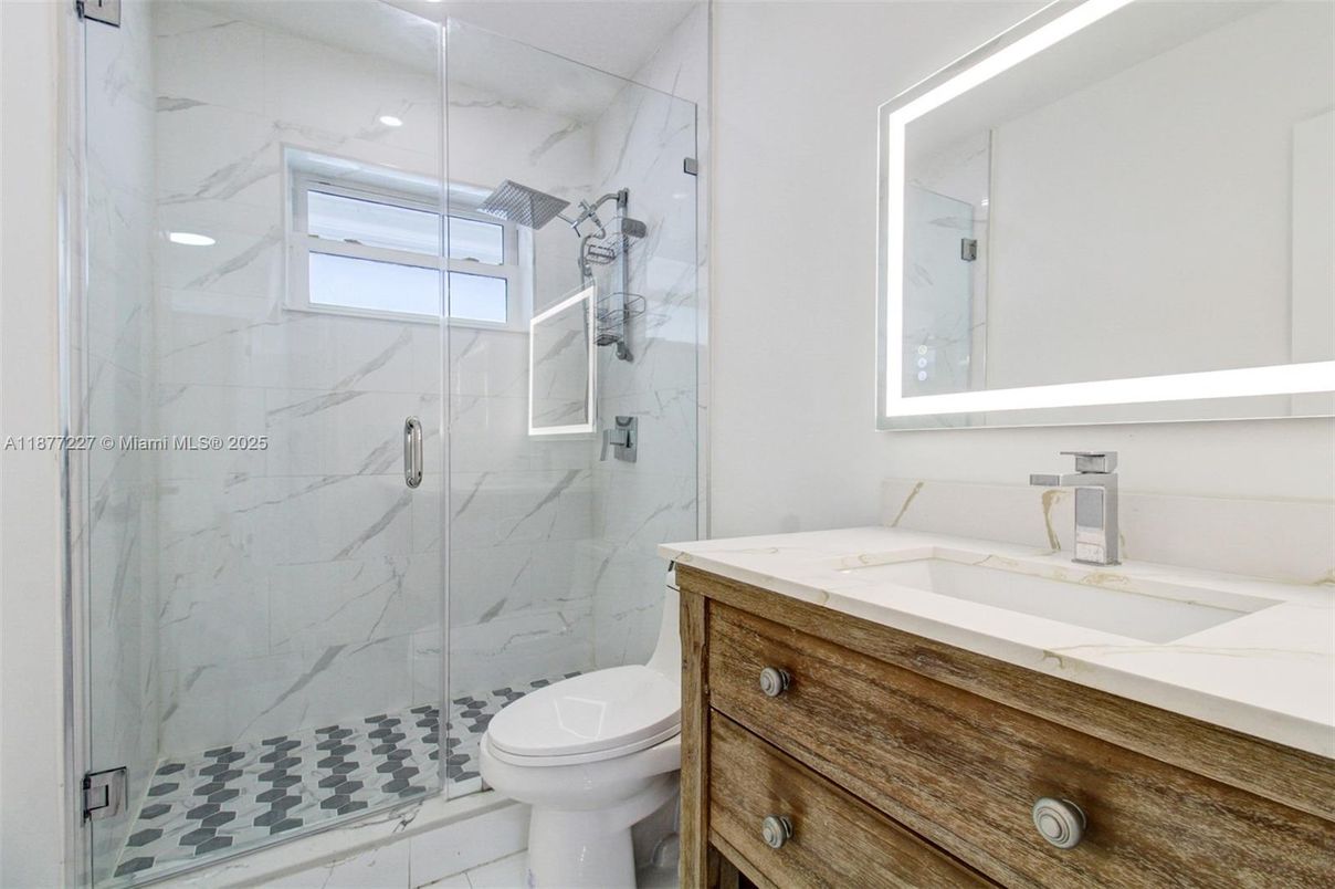 Bathroom, Glass Shower, Interior, Marble Walls, Recessed Lighting