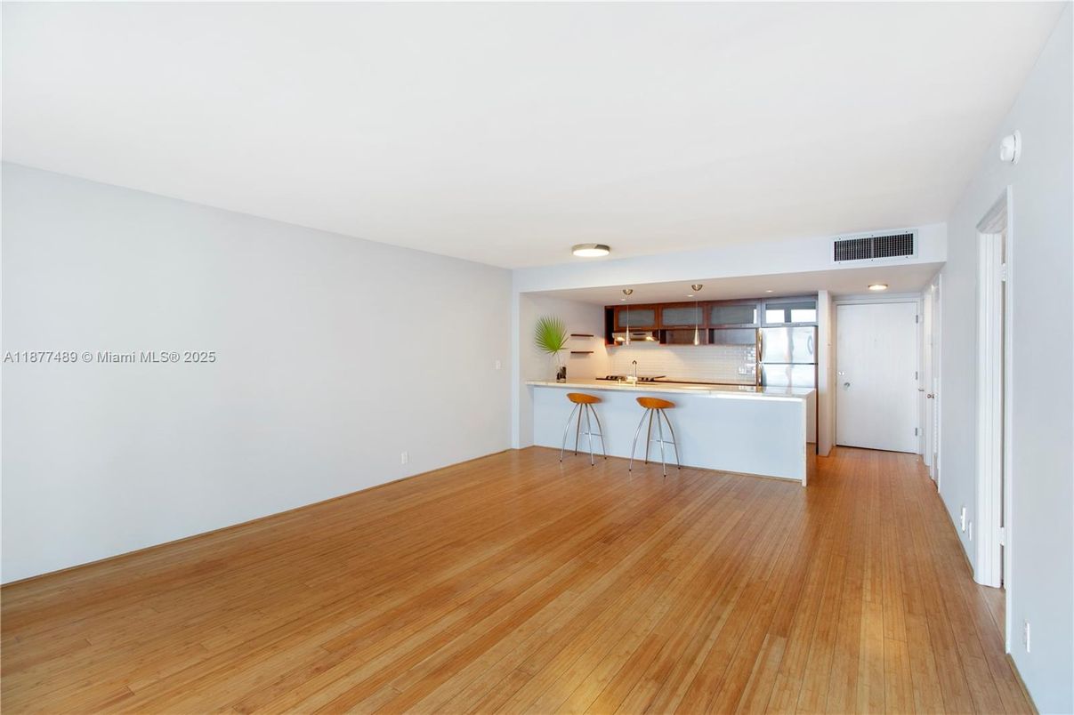 Empty room, Interior, Kitchen, Recessed Lighting, Wood Texture Flooring