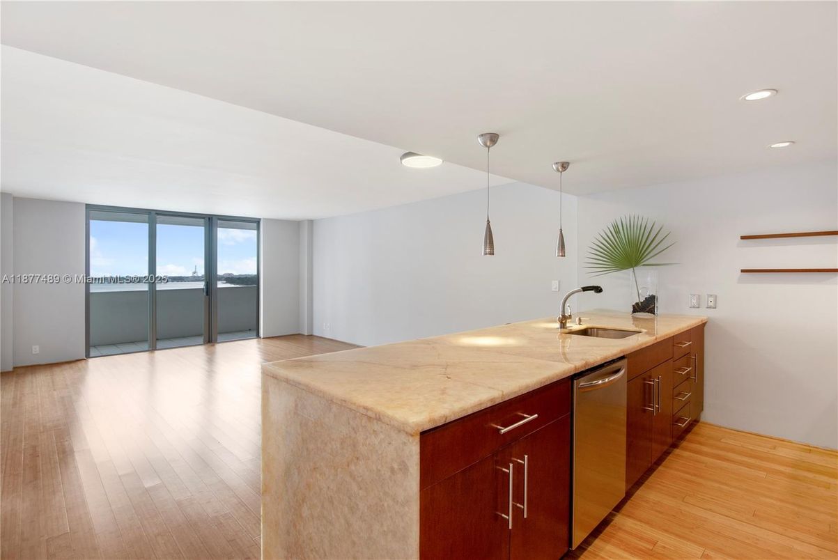 Interior, Kitchen, Pendant Lights, Recessed Lighting, Wood Texture Flooring