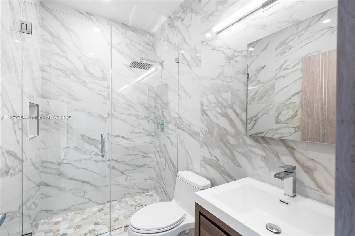 Bathroom, Glass Shower, Interior, Marble Walls