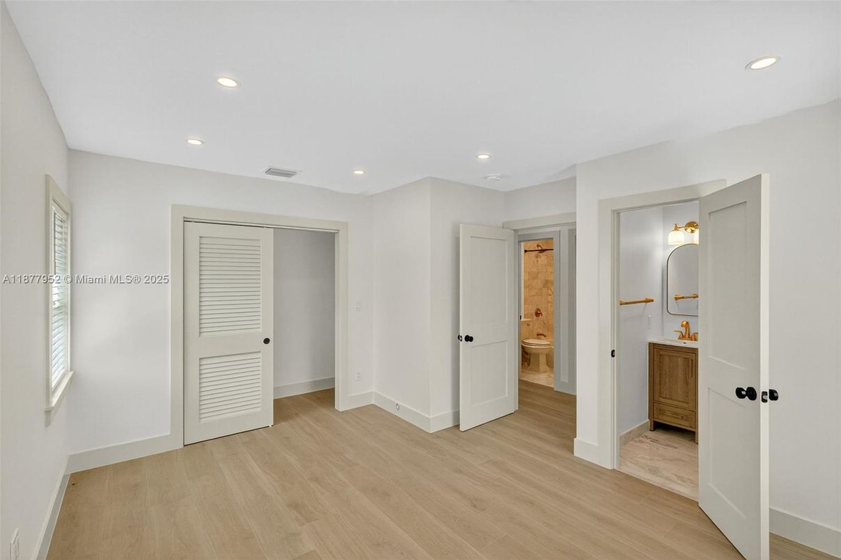 Bathroom, Empty room, Interior, Recessed Lighting, Wood Texture Flooring