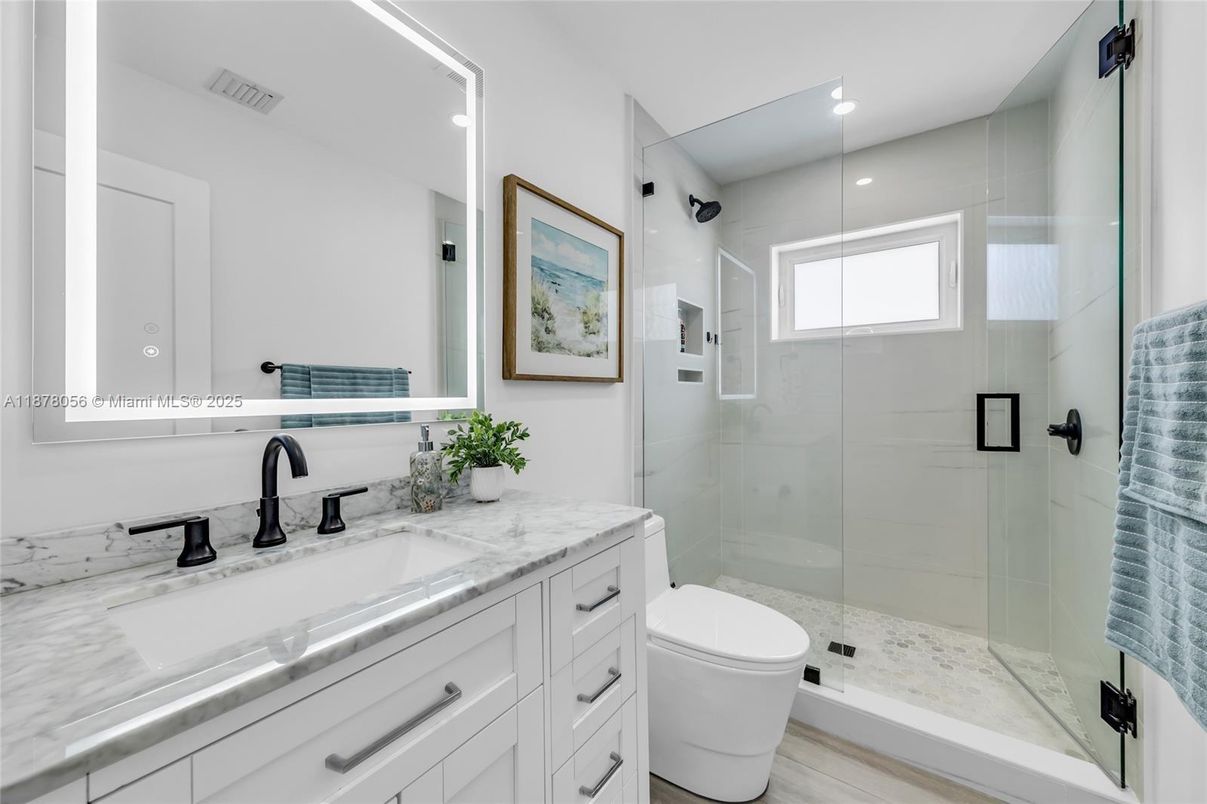 Bathroom, Glass Shower, Interior, Recessed Lighting