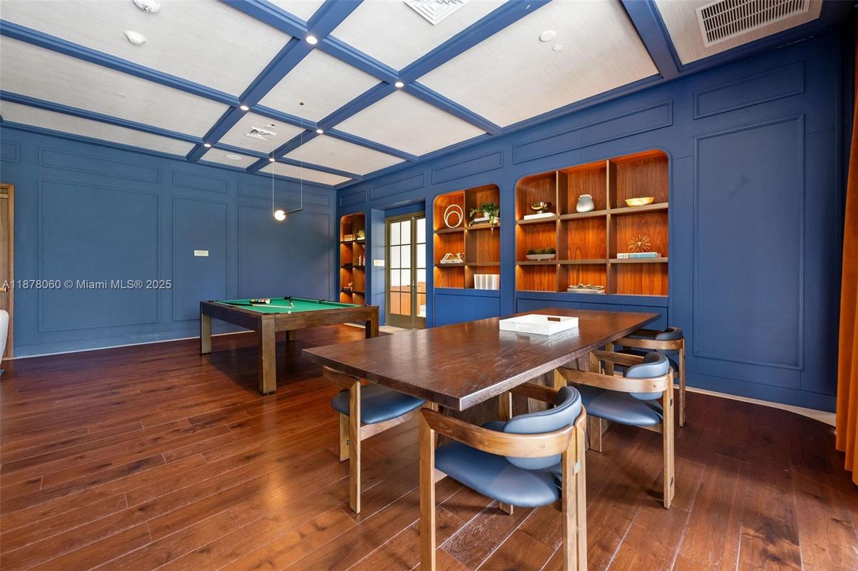 Billiard Table, Game Room, Home Office, Interior, Recessed Lighting, Wood Texture Flooring