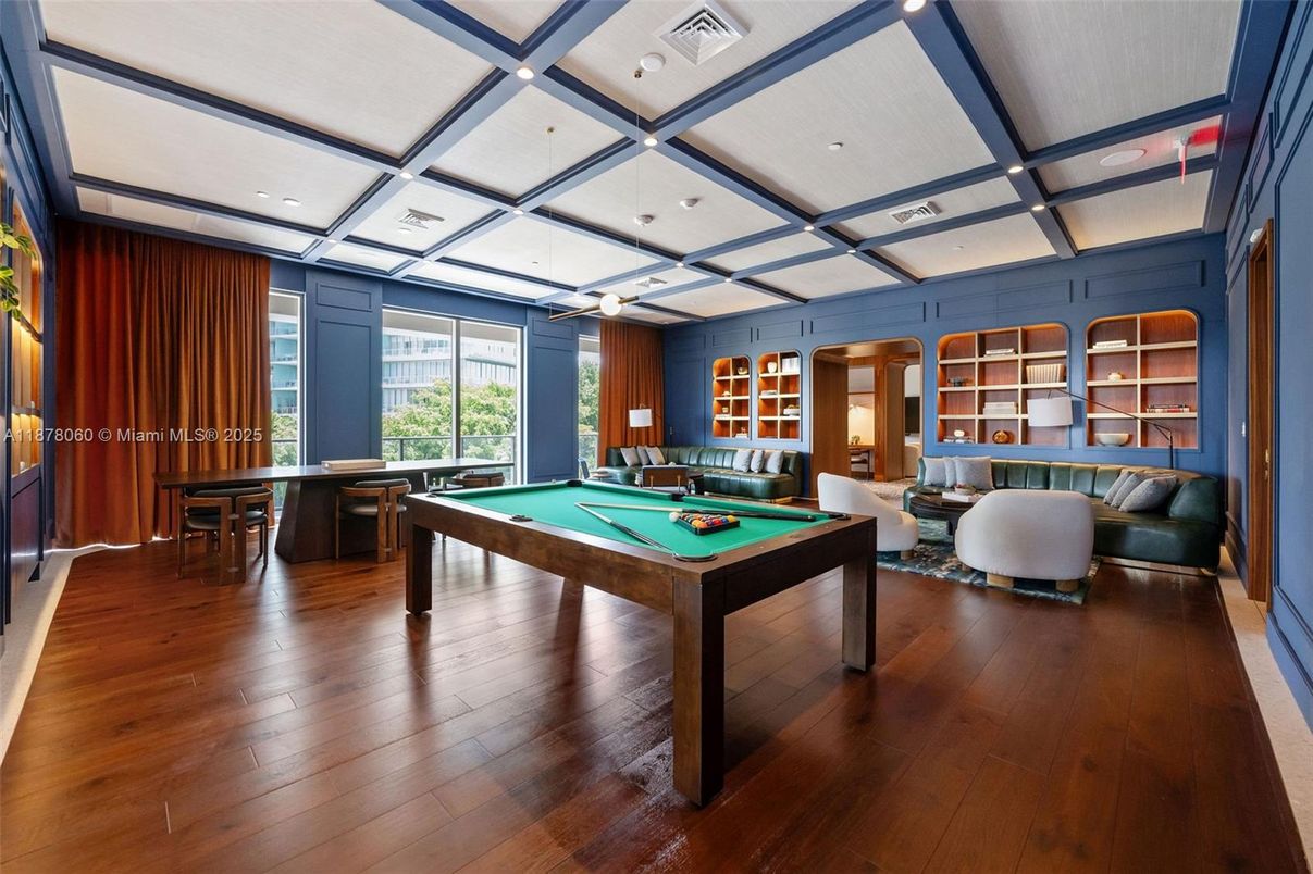 Billiard Table, Game Room, Interior, Recessed Lighting, Wood Texture Flooring