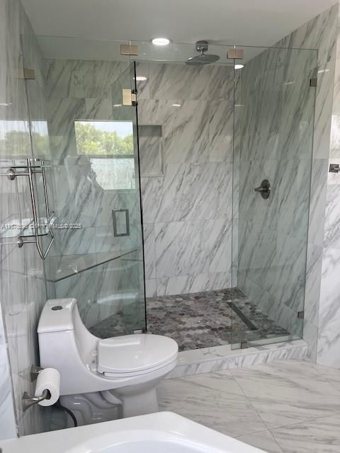 Bathroom, Glass Shower, Interior, Marble, Marble Walls, Recessed Lighting