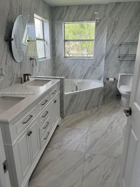 Bathroom, Dual Sink Vanities, Interior, Marble, Marble Walls