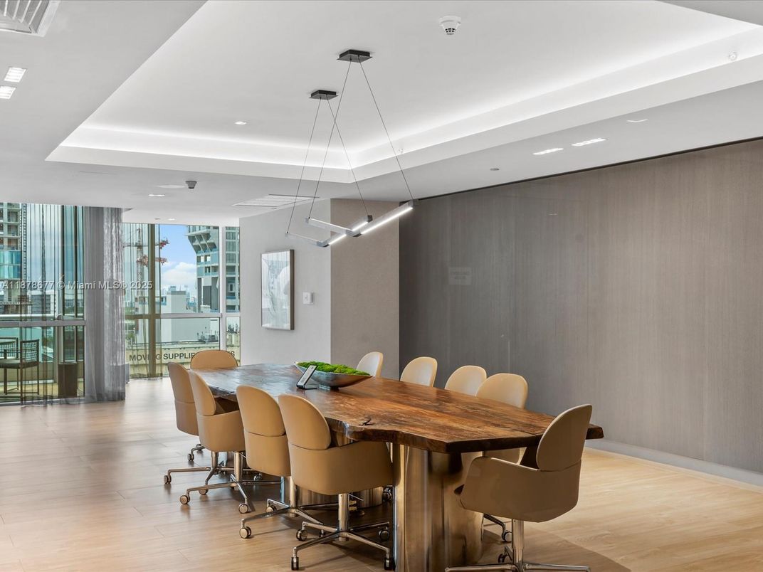 Dining room, Interior, Pendant Lights, Recessed Lighting, Wood Texture Flooring
