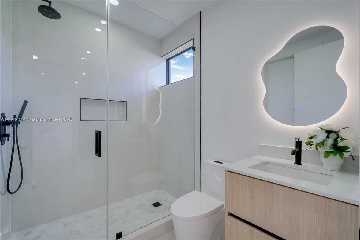 Bathroom, Glass Shower, Interior, Recessed Lighting
