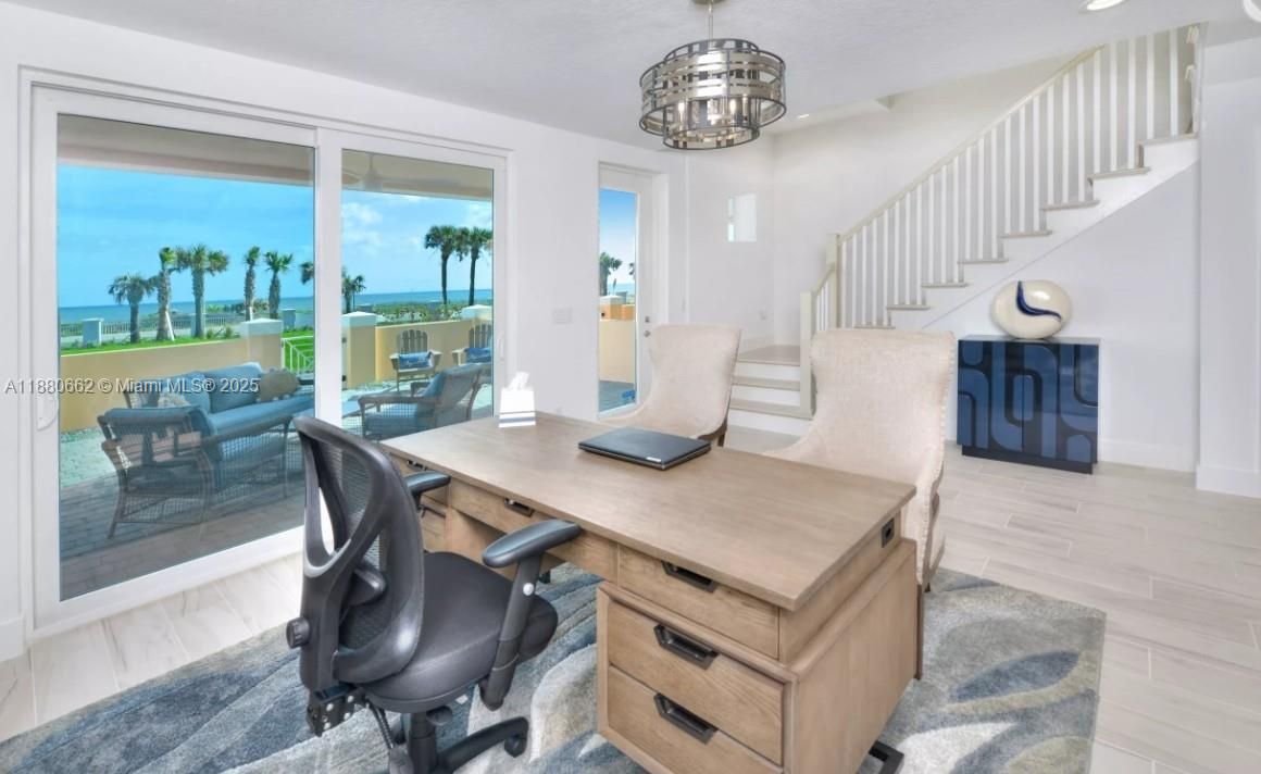 Chandelier, Home Office, Interior, Recessed Lighting, Water, Wood Texture Flooring