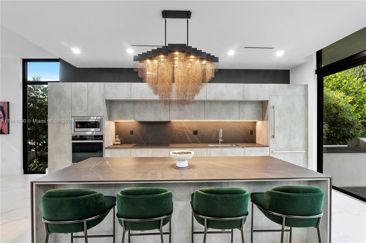 Chandelier, Interior, Kitchen, Recessed Lighting, Stainless Steel Appliances