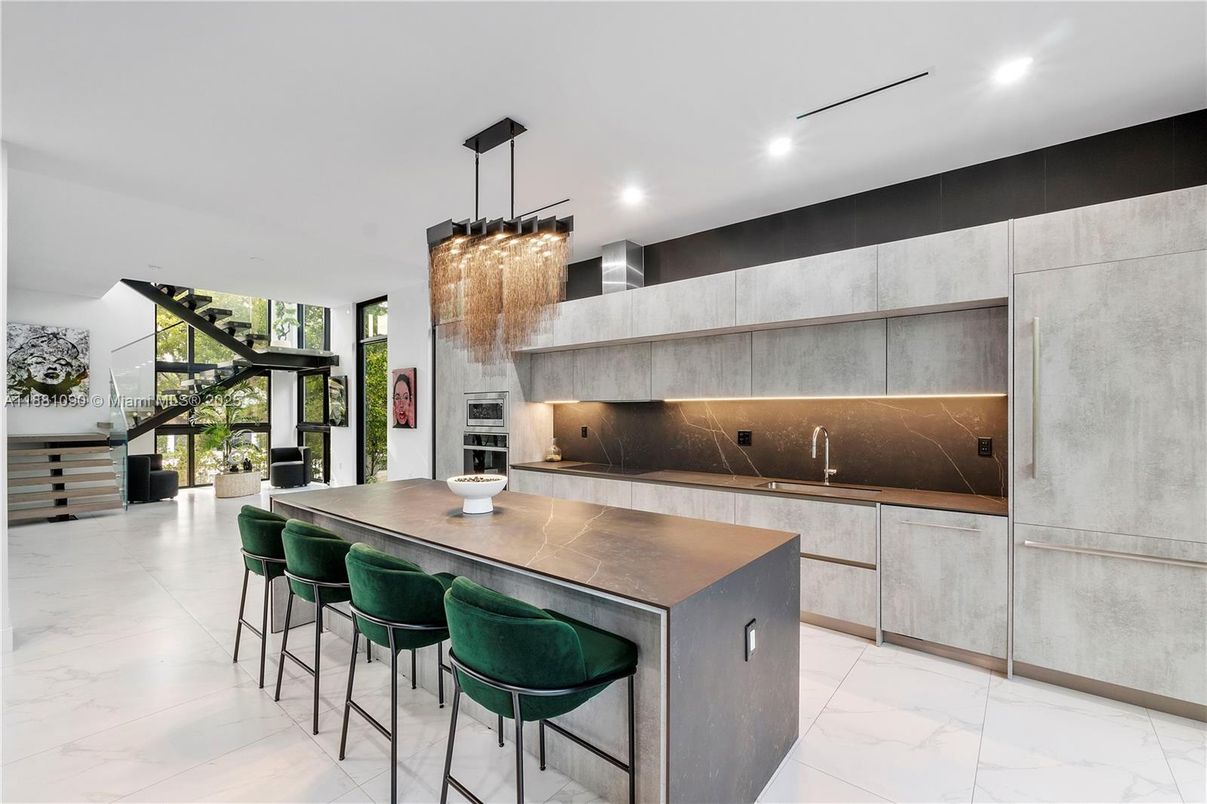 Interior, Kitchen, Marble, Pendant Lights, Recessed Lighting