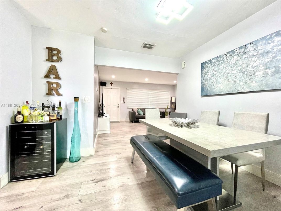 Dining room, Interior, Recessed Lighting, Wood Texture Flooring