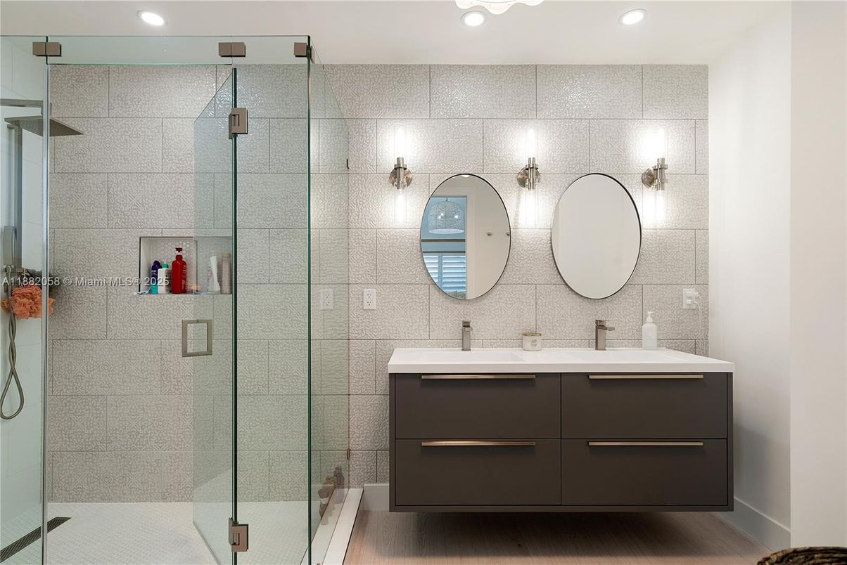 Bathroom, Dual Sink Vanities, Glass Shower, Interior, Recessed Lighting