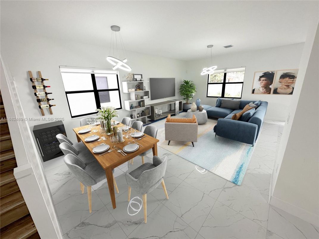 Dining room, Interior, Living room, Marble, Pendant Lights