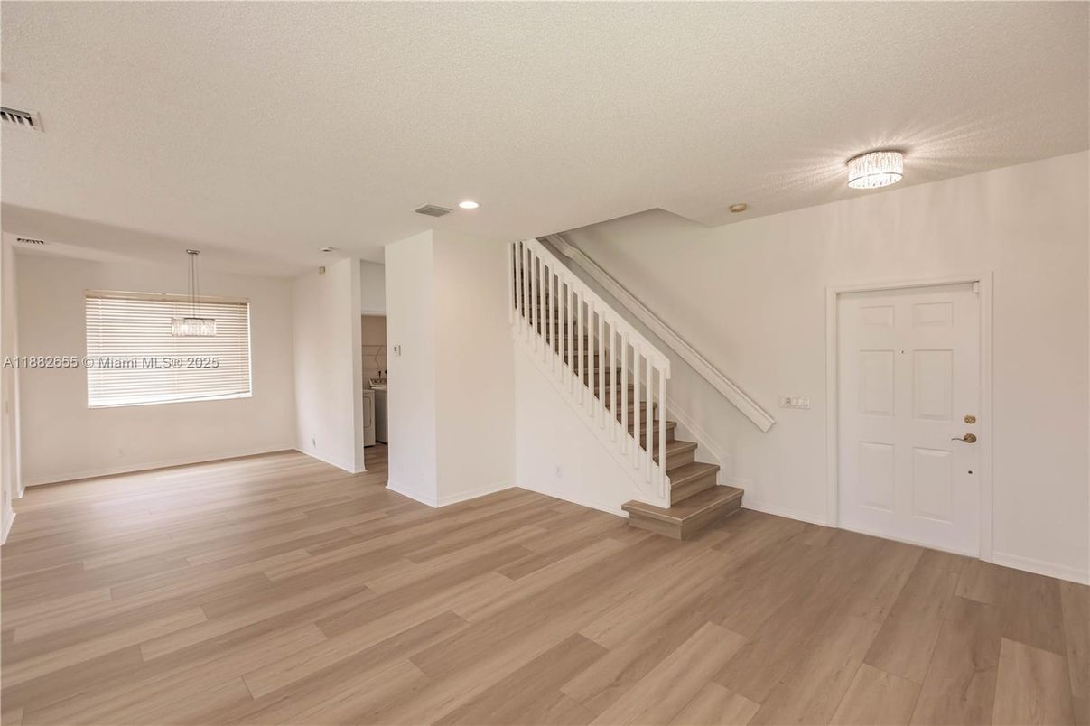 Empty room, Interior, Pendant Lights, Recessed Lighting, Wood Texture Flooring