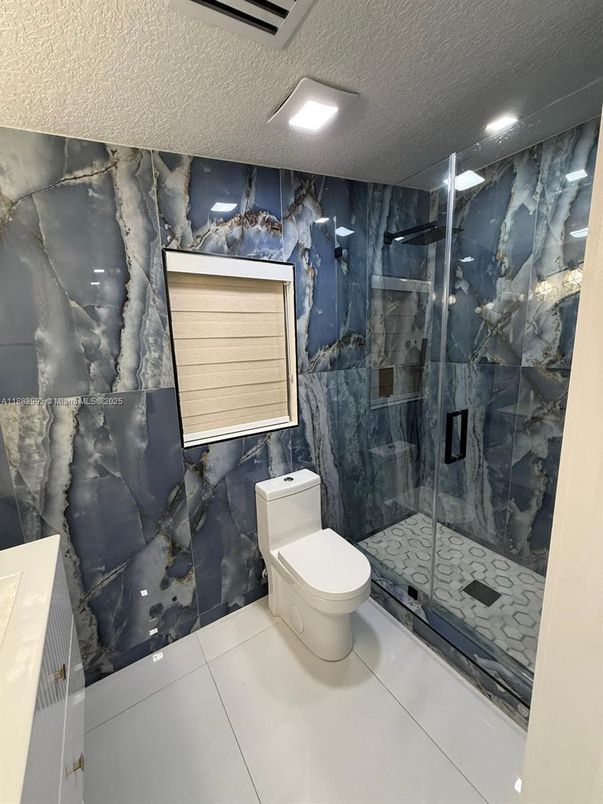 Bathroom, Glass Shower, Interior, Marble Walls, Recessed Lighting