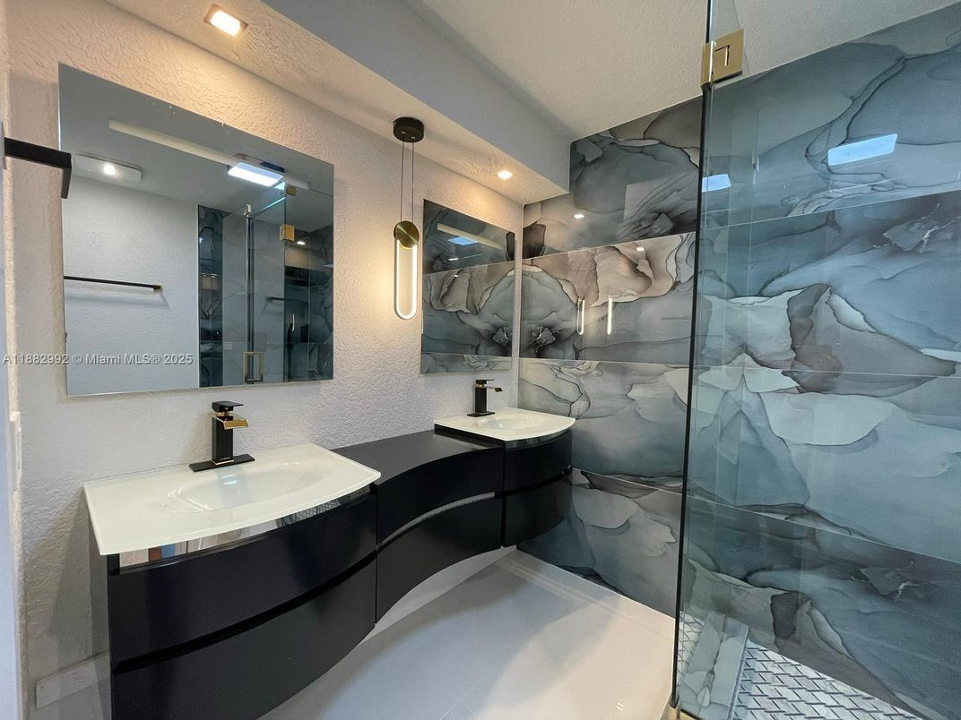 Bathroom, Dual Sink Vanities, Glass Shower, Interior, Recessed Lighting