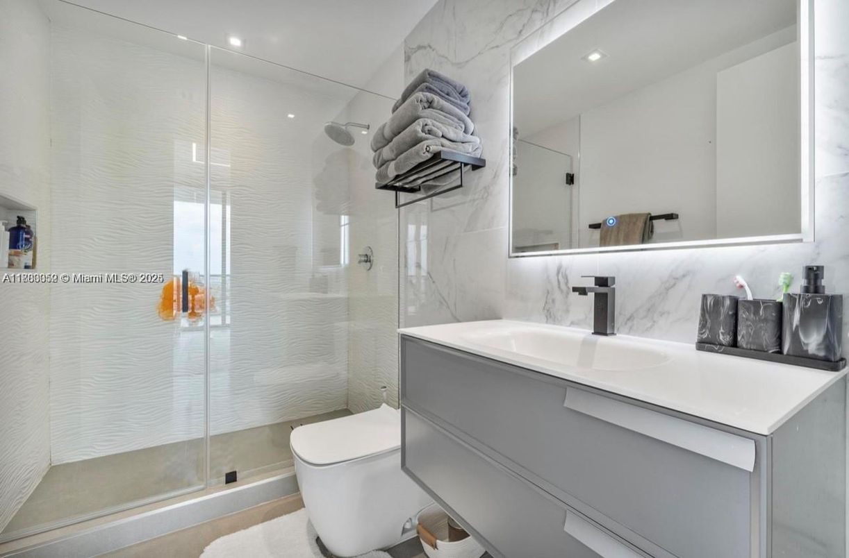 Bathroom, Glass Shower, Interior, Recessed Lighting