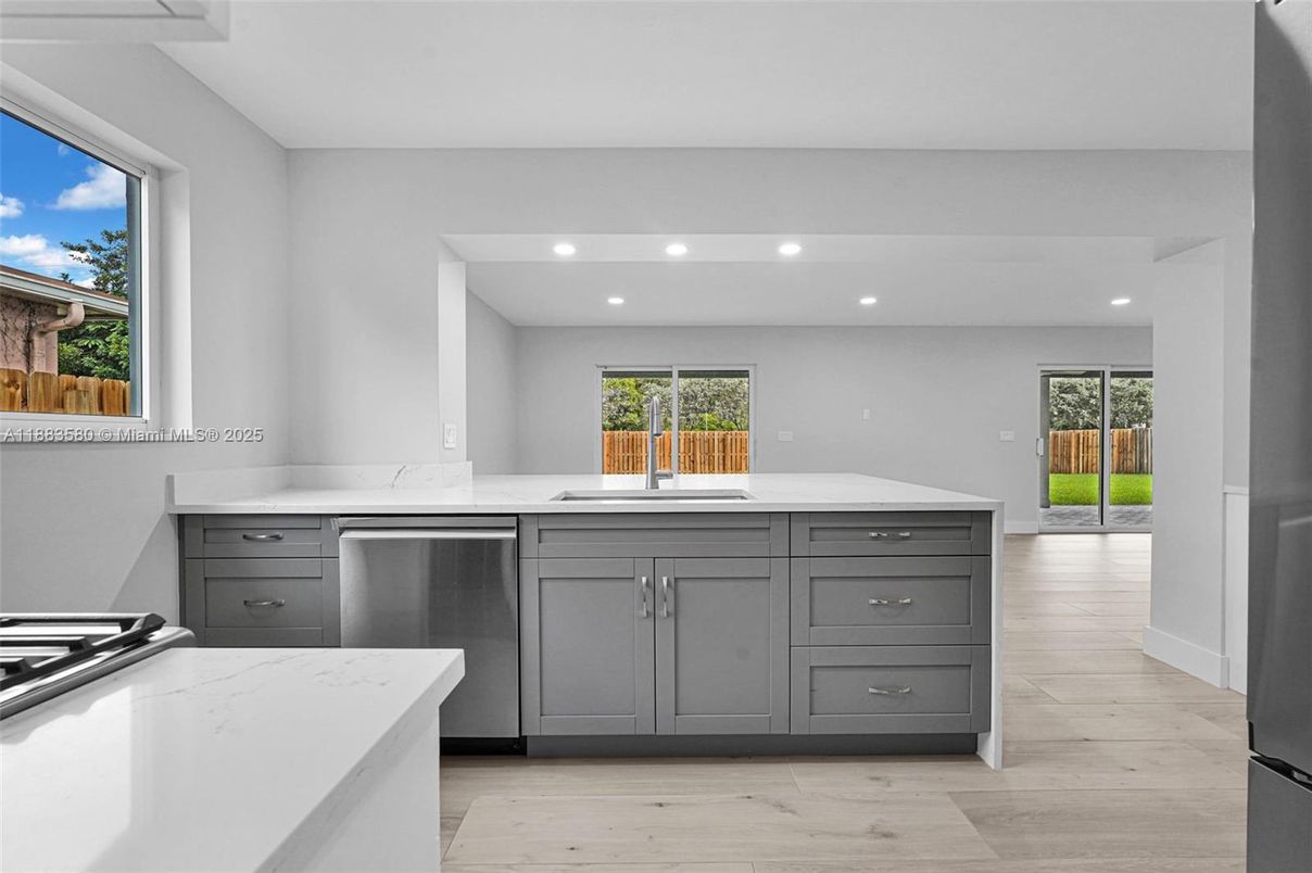 Interior, Kitchen, Recessed Lighting, Wood Texture Flooring