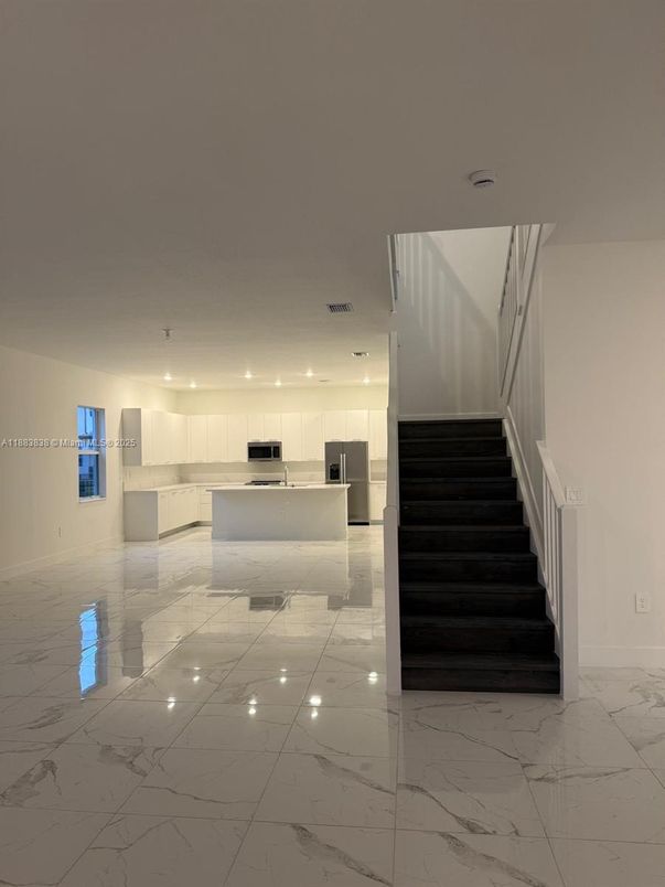 Interior, Kitchen, Marble, Recessed Lighting, Stainless Steel Appliances