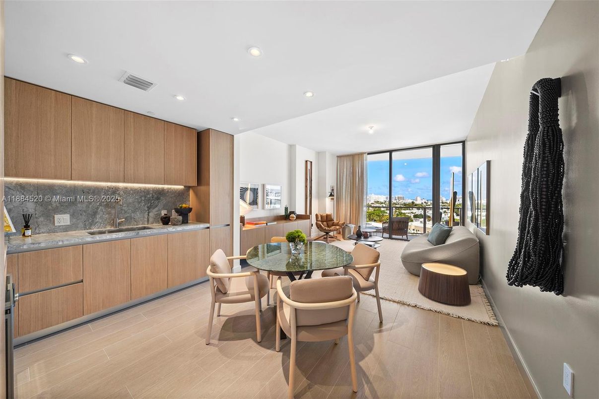 Dining room, Interior, Kitchen, Living room, Recessed Lighting, Water, Wood Texture Flooring