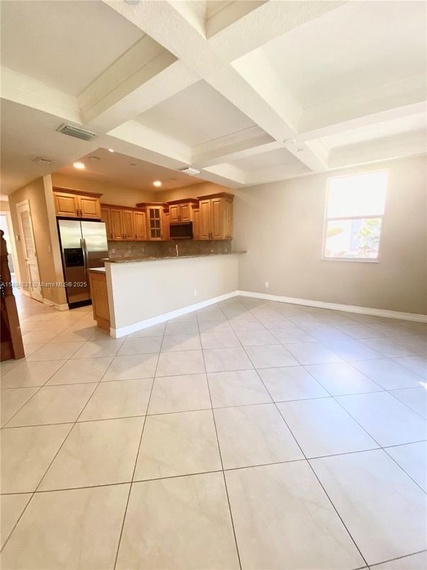 Empty room, Interior, Kitchen, Recessed Lighting, Stainless Steel Appliances