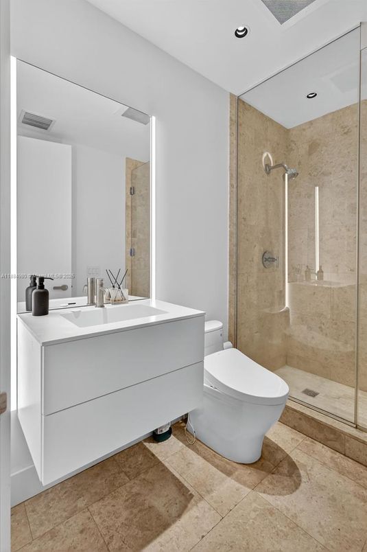 Bathroom, Glass Shower, Interior, Recessed Lighting