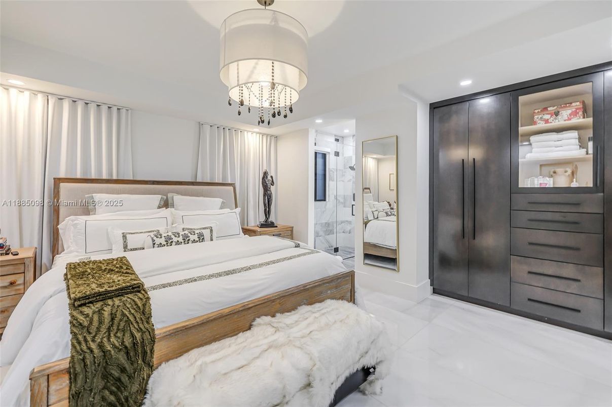 Bedroom, Chandelier, Interior, Marble, Recessed Lighting