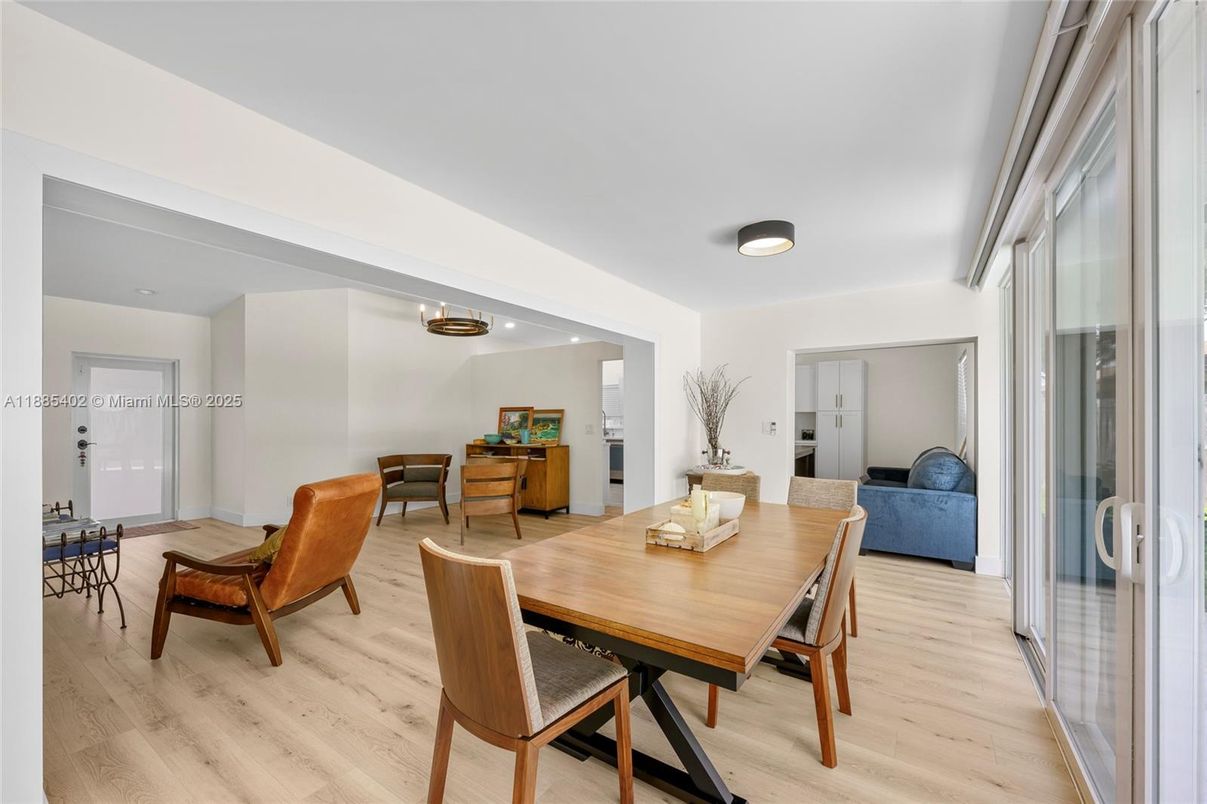 Dining room, Interior, Recessed Lighting, Wood Texture Flooring