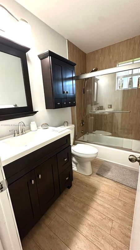 Bathroom, Glass Shower, Interior, Wood Texture Flooring