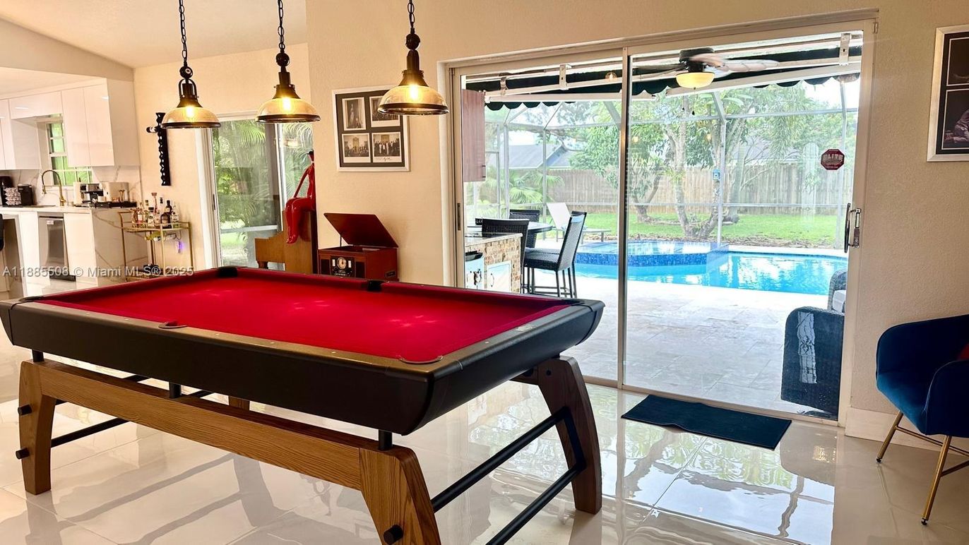 Billiard Table, Game Room, Interior, Pendant Lights, Pool