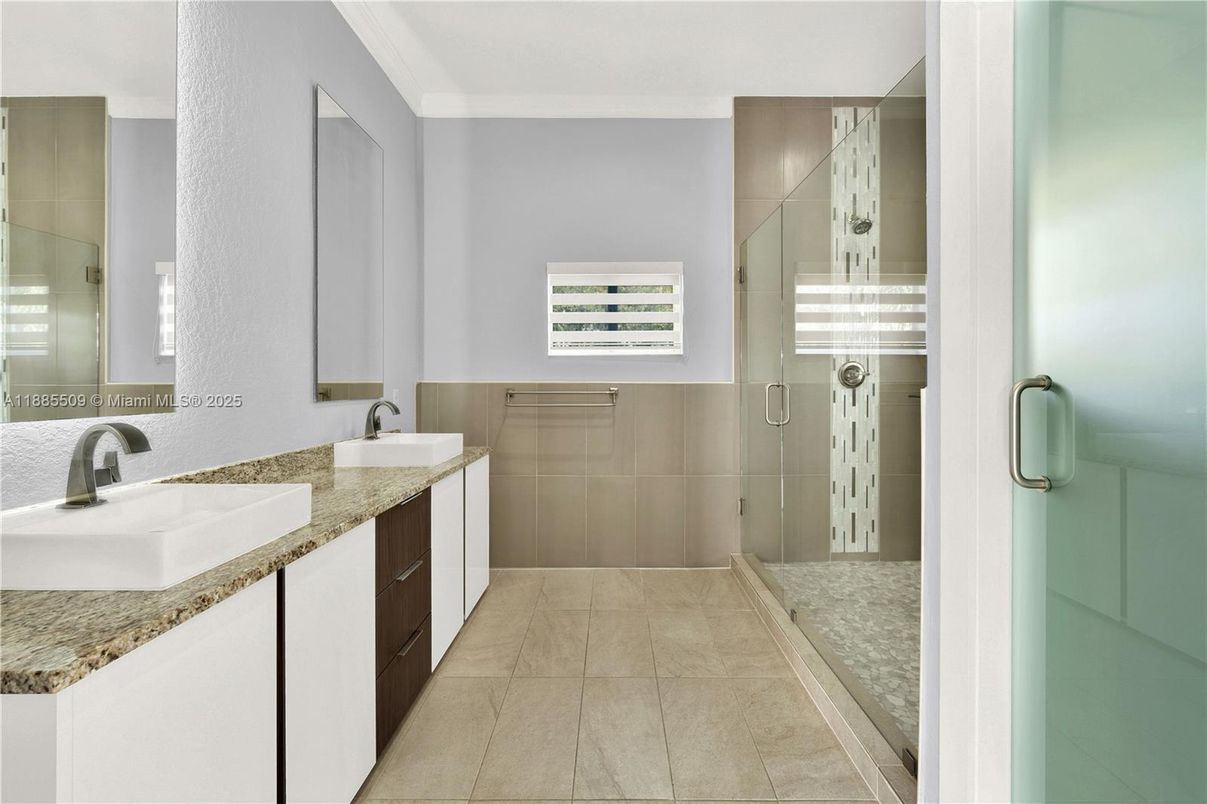 Bathroom, Dual Sink Vanities, Glass Shower, Interior