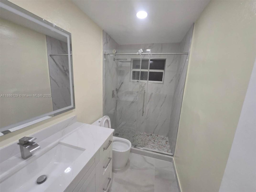 Bathroom, Glass Shower, Interior, Marble, Marble Walls, Recessed Lighting