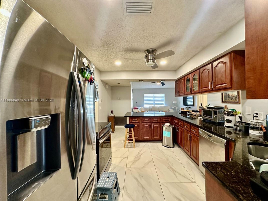 Interior, Kitchen, Marble, Recessed Lighting, Stainless Steel Appliances