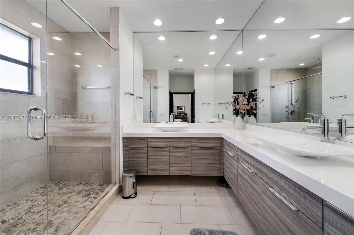 Bathroom, Dual Sink Vanities, Glass Shower, Interior, Recessed Lighting